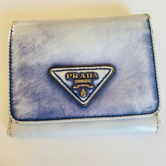 Prada "Faded Denim" Tri-Fold Ladies Wallet - Picture 1 of 10